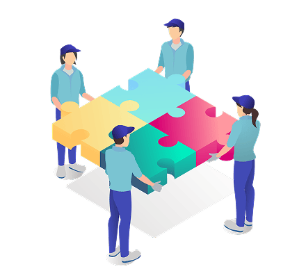 パズルのピースを4人で合わせているイラスト
