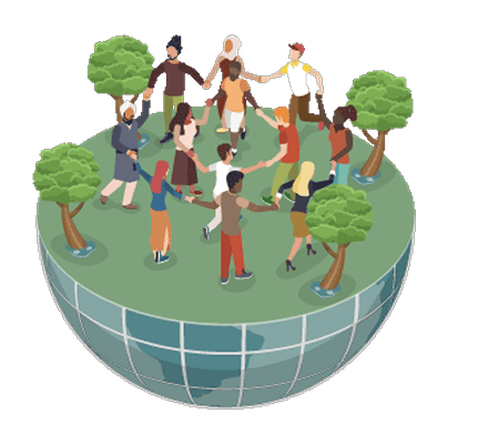 様々な人々が、手を取り合っている様子のイラスト